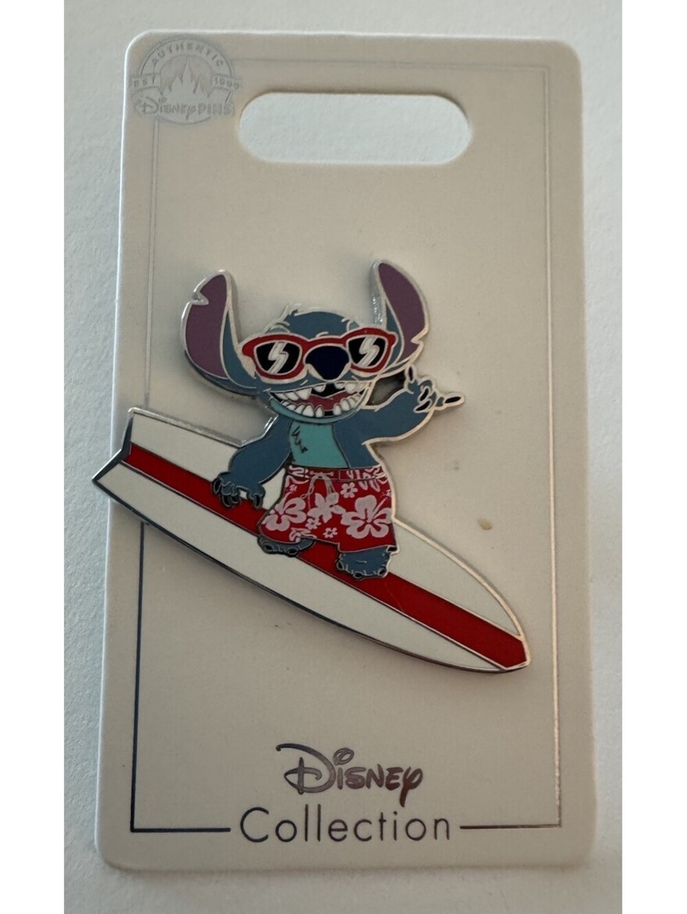 Disney Parks Stitch Surfing Surfboard Sunglasses Red Shorts Pin New on Card